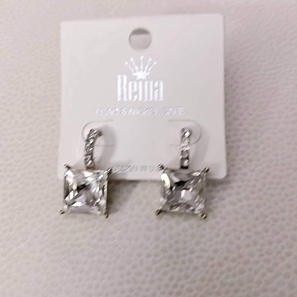 Crystal Square Drop Earrings Subtle Gold Setting Post Lead/Nickel Free Glam Bold